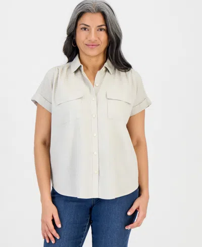 Style & Co Women's Cuffed Camp Shirt, Macy's Exclusive In Gray