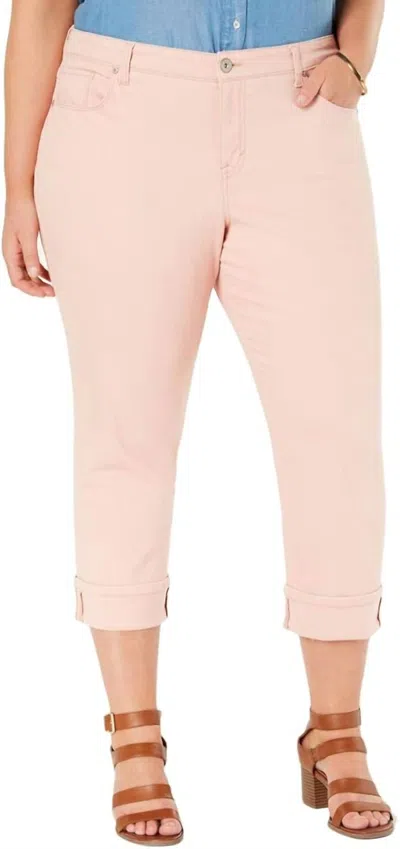 Style & Co Women's Cuffed Mid Rise Capri Jeans In Peach Beige In Pink