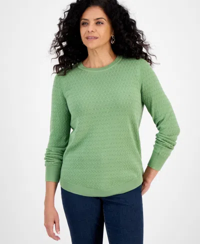 Style & Co Women's Curved-hem Cotton Pullover Sweater, Macy's Exclusive In Green