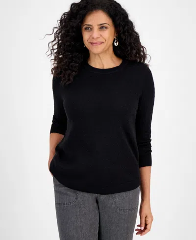 Style & Co Women's Curved-hem Cotton Pullover Sweater, Macy's Exclusive In Black