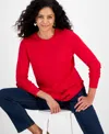 Style & Co Women's Curved-hem Cotton Pullover Sweater, Macy's Exclusive In Red