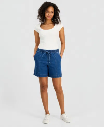 Style & Co Women's Denim High-rise Pull-on Shorts, Macy's Exclusive In Multi