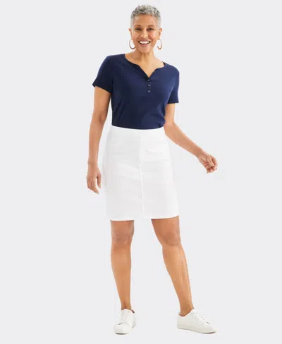 Style & Co Women's Denim Stretch Pull-on Skirt, Created For Macy's In Bright White