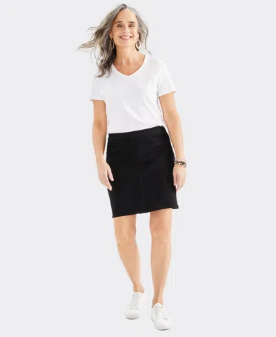 Style & Co Women's Denim Stretch Pull-on Skirt, Created For Macy's In Deep Black