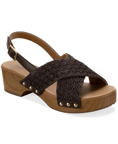 Style & Co Women's Devynn X-band Raffia Round Toe Sandals, Macy's Exclusive In Brown