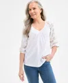 Style & Co Women's Embroidered 3/4-sleeve V-neck Top, Exclusively At Macy's In White