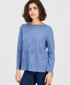 Style & Co Women's Embroidered Boat-neck Long-sleeve Top, Macy's Exclusive In Blue