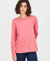 Style & Co Women's Embroidered Boat-neck Long-sleeve Top, Macy's Exclusive In Pink