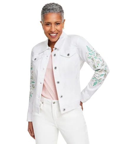 Style & Co Women's Embroidered Classic Denim Jacket, Created For Macy's In Lola Emb Bw