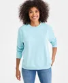 Style & Co Women's Embroidered Crew Sweatshirt, Macy's Exclusive In Blue