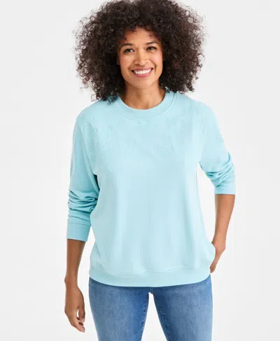 Style & Co Women's Embroidered Crew Sweatshirt, Macy's Exclusive In Blue