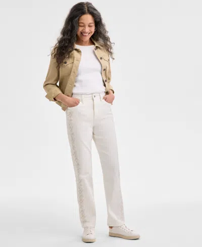 Style & Co Women's Embroidered High-rise Straight-fit Jeans, Exclusively At Macy's In Sunbleach
