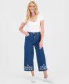 Style & Co Women's Embroidered High-rise Wide Leg Cropped Jeans, Macy's Exclusive In Blue
