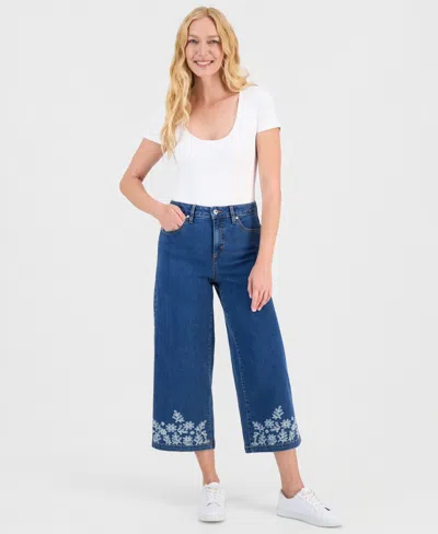 Style & Co Women's Embroidered High-rise Wide Leg Cropped Jeans, Macy's Exclusive