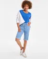Style & Co Women's Embroidered Mid-rise Denim Bermuda Shorts, Exclusively At Macy's