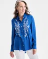 Style & Co Women's Embroidered Perfect Shirt, Exclusively At Macy's In Blue
