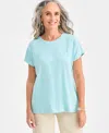 Style & Co Women's Embroidered Short Sleeve Knit, Macy's Exclusive In Blue