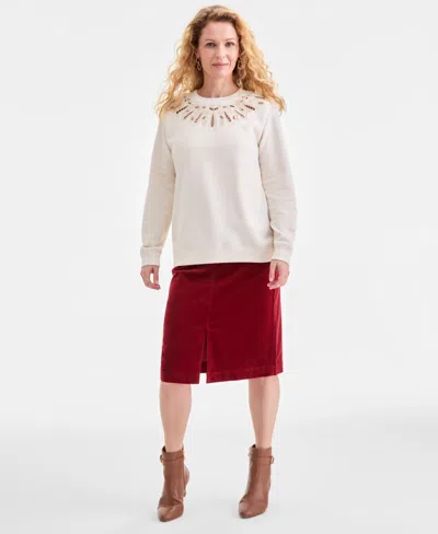Style & Co Women's Embroidery Crewneck Sweatshirt, Macy's Exclusive In Brown