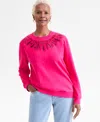 Style & Co Women's Embroidery Crewneck Sweatshirt, Macy's Exclusive In Pink