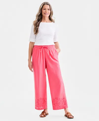 Style & Co Women's Embroidery Linen Blend Pull-on Pants, Macy's Exclusive In Pink