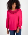 Style & Co Plus Size Broderie Anglaise 3/4-sleeve Top, Macy's Exclusive In Pink