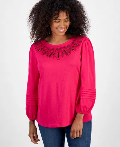 STYLE & CO WOMEN'S EMBROIDERY LONG-SLEEVE KNIT, MACY'S EXCLUSIVE