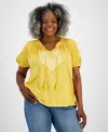 STYLE & CO WOMEN'S EMBROIDERY VACAY TOP, XS-3X, CREATED FOR MACY'S