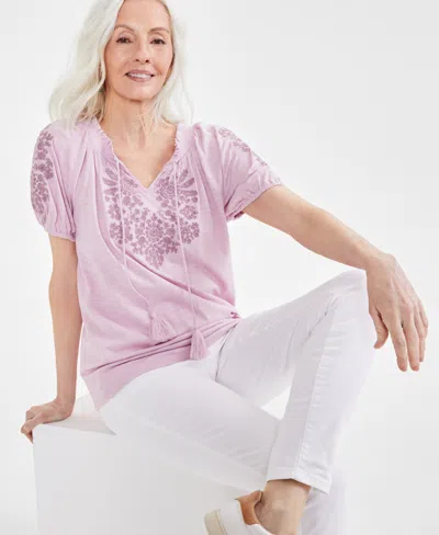 Style & Co Women's Embroidery Vacay Top, Xs-3x, Created For Macy's In Lilac