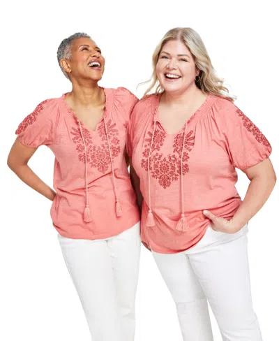 Style & Co Women's Embroidery Vacay Top, Xs-3x, Created For Macy's In Sea Coral