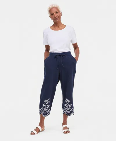 Style & Co Women's Embroidery Wide-leg Knit Pants, Macy's Exclusive In Blue