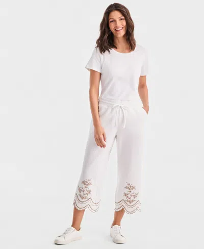 Style & Co Women's Embroidery Wide-leg Knit Pants, Macy's Exclusive In White