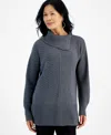 Style & Co Women's Envelope-neck Tunic Sweater, Created For Macy's In Charcoal Heather