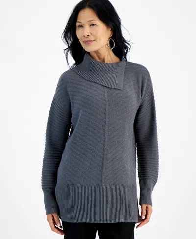 Style & Co Women's Envelope-neck Tunic Sweater, Created For Macy's In Charcoal Heather