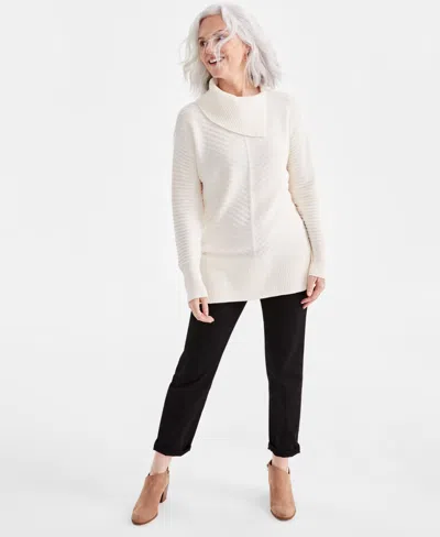 Style & Co Petite Envelope-neck Side-slit Tunic Sweater, Created For Macy's In Eggnog