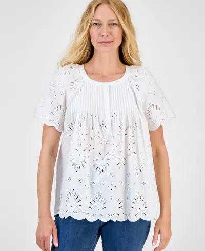 Style & Co Women's Eyelet Cotton Top, Exclusively At Macy's In White