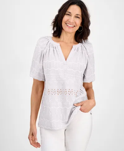 Style & Co Women's Eyelet Split-neck Blouse, Exclusively At Macy's