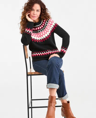 Style & Co Women's Fair Isle Crewneck Sweater, Macy's Exclusive In Black