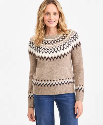 Style & Co Women's Fair Isle Crewneck Sweater, Macy's Exclusive In Taupe Heather