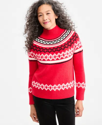 Style & Co Women's Fair Isle Mockneck Sweater, Macy's Exclusive In Red