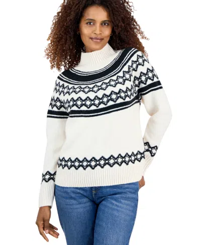 Style & Co Women's Fair Isle Mockneck Sweater, Macy's Exclusive In White