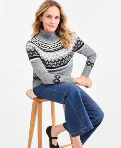 Style & Co Women's Fair Isle Mockneck Sweater, Macy's Exclusive In Gray