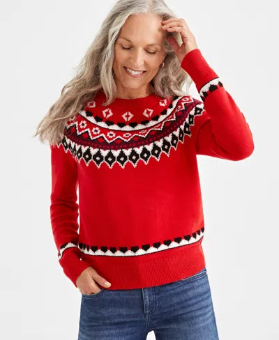 Style & Co Petite Fair Isle Flow Pullover Sweater, Created For Macy's In Red