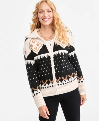 Style & Co Women's Fair Isle Zip-up Cardigan Sweater, Macy's Exclusive In Multi
