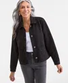 Style & Co Women's Faux-suede Button-front Jacket, Macy's Exclusive In Black