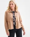 Style & Co Women's Faux-suede Button-front Jacket, Macy's Exclusive In Brown