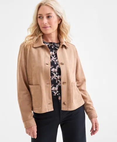 Style & Co Women's Faux-suede Button-front Jacket, Macy's Exclusive In Brown
