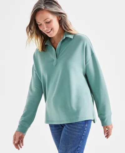 Style & Co Women's Fleece Johnny-collar Sweatshirt, Created For Macy's In Fresh Thyme