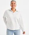 Style & Co Petite Heathered Johnny Collar Fleece Top, Created For Macy's In Light Grey