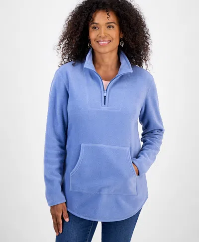 Style & Co Women's Fleece Quarter-zip Mock-neck Sweatshirt, Created For Macy's In Blue