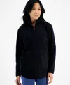Style & Co Women's Fleece Quarter-zip Mock-neck Sweatshirt, Created For Macy's In Deep Black